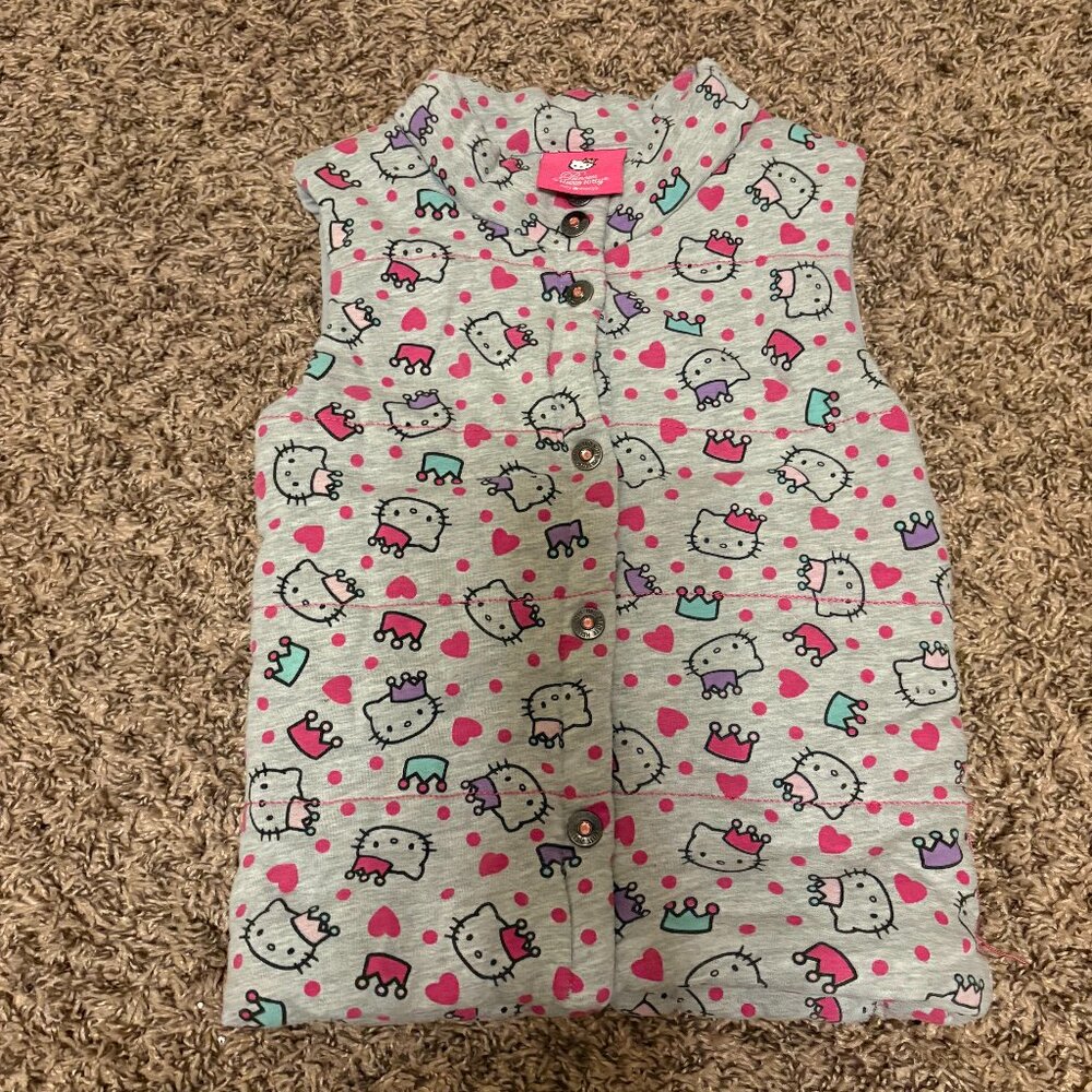Hello Kitty Puffer Vest 6 Gray Pink Snaps Sleeveless Cotton Blend Princess Evy
